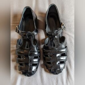 Caron Callahan Black Leather Sandals with Buckle